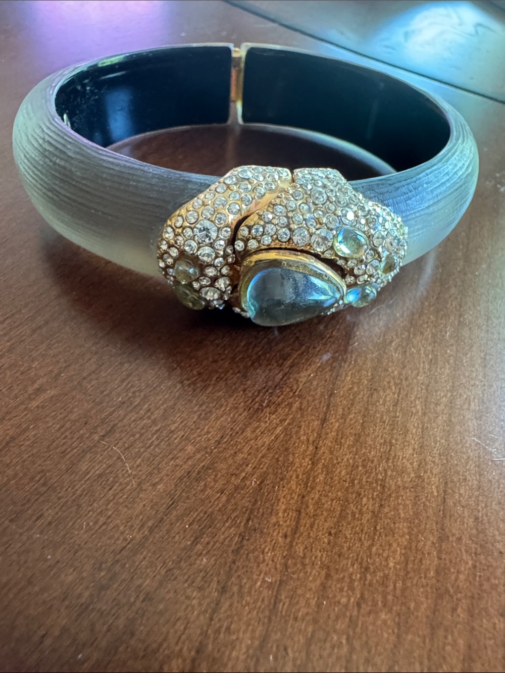 Alexis Bittar Gray Bangle Bracelet with Gold and Clear Crystal Accents